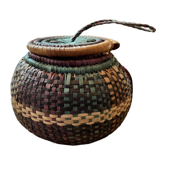 Vtg COILED Natural HAUSA HERB BOWL Basket BOHO African Tribal 5” Handmade - Picture 1 of 9